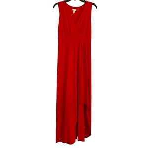 Chico’s Riley Saucy Red High Low Sleeveless V-Neck Stretch Maxi Dress, Size 12